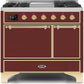 Ilve UMD10FDQNS3BUG Majestic Ii 40 Inch Dual Fuel Natural Gas Freestanding Range In Burgundy With Brass Trim