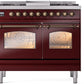 Ilve UPD40FNMPBUB Nostalgie Ii 40 Inch Dual Fuel Natural Gas Freestanding Range In Burgundy With Bronze Trim