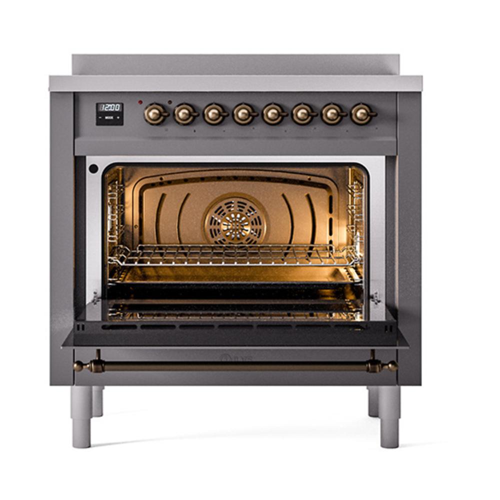 Ilve UNI366NMPMGB Ilve Uni366Nmpmgb Nostalgie Ii Noblesse 36" Induction Range (Triple Glass Door, Graphite Matte, Burnished)