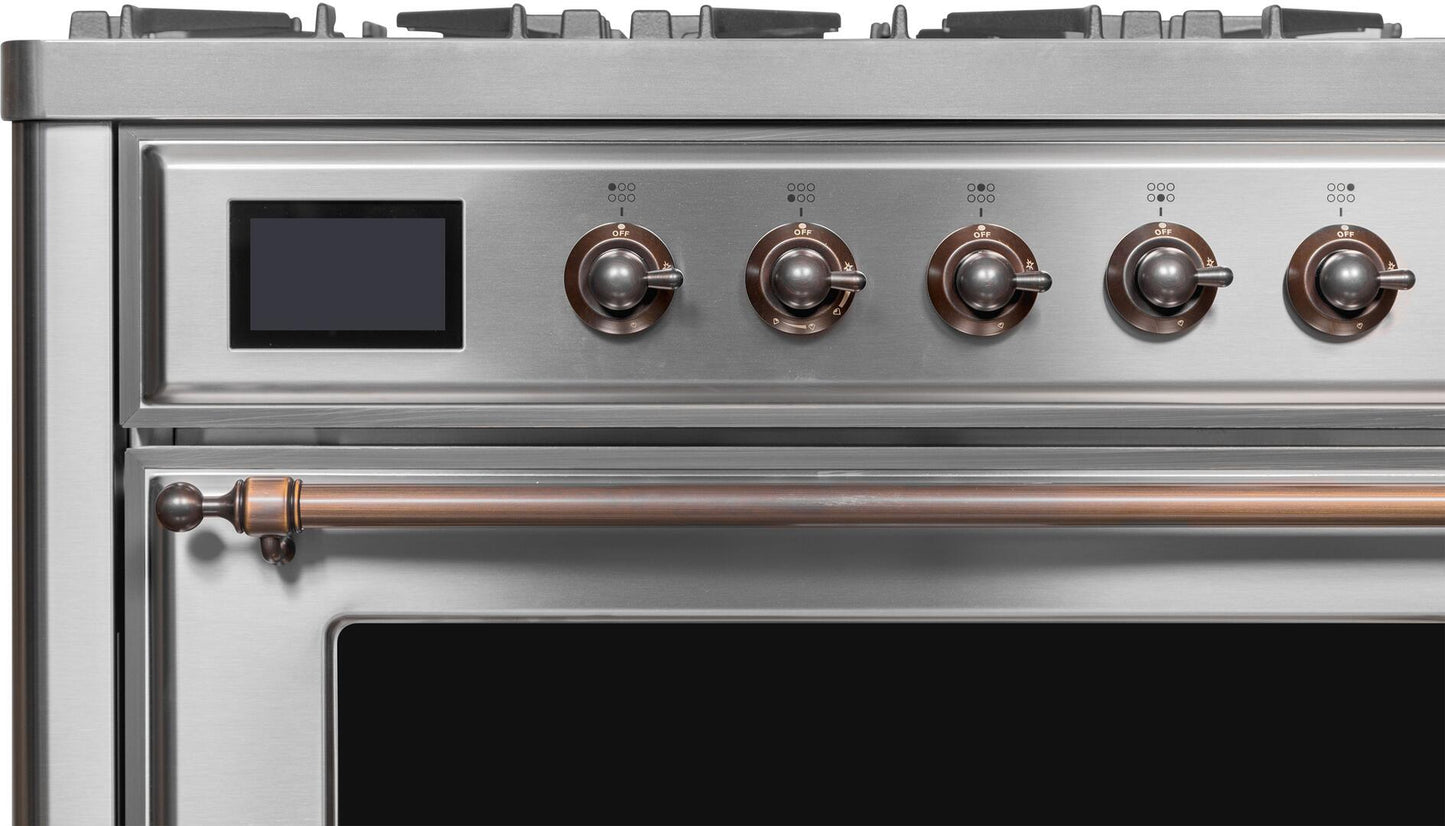 Ilve UM09FDNS3SSB Majestic Ii 36 Inch Dual Fuel Natural Gas Freestanding Range In Stainless Steel With Bronze Trim