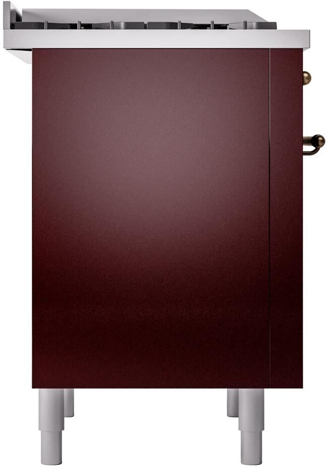 Ilve UP36FNMPBUB Nostalgie Ii 36 Inch Dual Fuel Natural Gas Freestanding Range In Burgundy With Bronze Trim