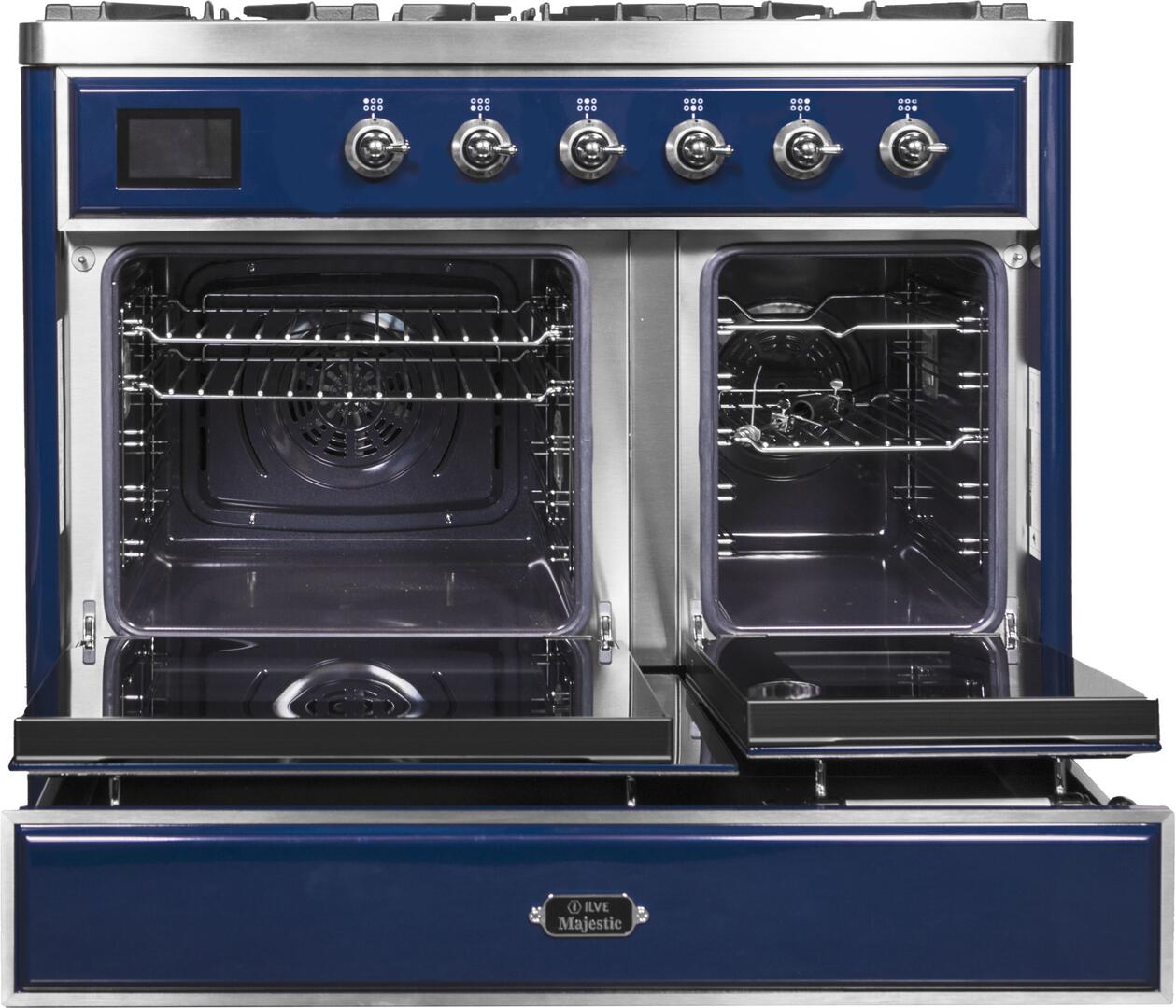 Ilve UMD10FDNS3MBC Majestic Ii 40 Inch Dual Fuel Natural Gas Freestanding Range In Blue With Chrome Trim