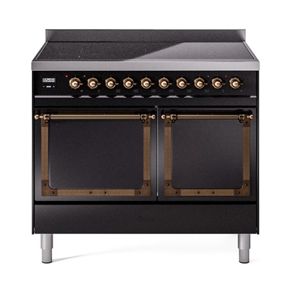 Ilve UNDI406QNMPBKB Ilve Undi406Qnmpbkb Nostalgie Ii Noblesse 40" Induction Range (Solid Door, Glossy Black, Burnished)