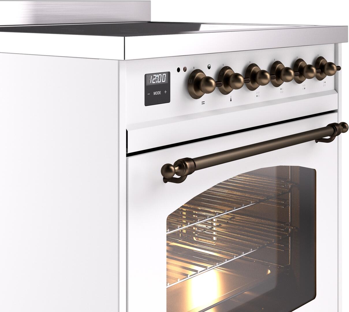 Ilve UPI304NMPWHB Nostalgie Ii 30 Inch Electric Freestanding Range In White With Bronze Trim