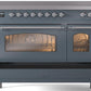 Ilve UPI486NMPBGC Nostalgie Ii 48 Inch Electric Freestanding Range In Blue Grey With Chrome Trim