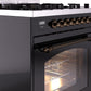 Ilve UP30NMPBKB Nostalgie Ii 30 Inch Dual Fuel Natural Gas Freestanding Range In Glossy Black With Bronze Trim