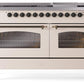 Ilve UP60FNMPAWBLP Nostalgie Ii 60 Inch Dual Fuel Liquid Propane Freestanding Range In Antique White With Bronze Trim