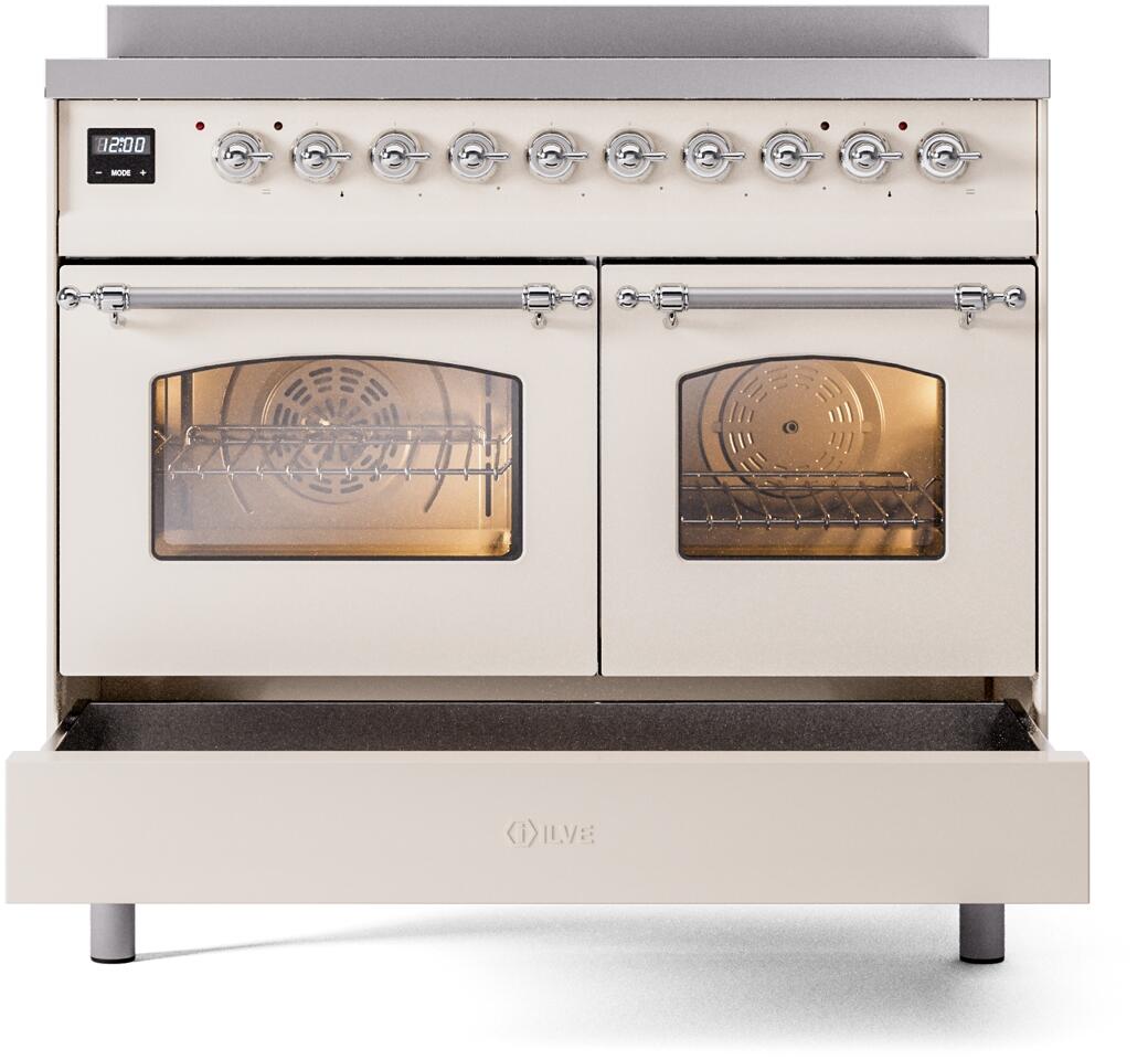 Ilve UPDI406NMPAWC Nostalgie Ii 40 Inch Electric Freestanding Range In Antique White With Chrome Trim