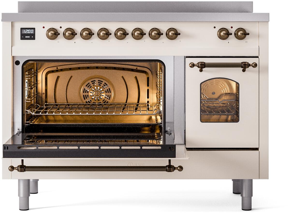 Ilve UPI486NMPAWB Nostalgie Ii 48 Inch Electric Freestanding Range In Antique White With Bronze Trim