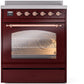 Ilve UPI304NMPBUP Nostalgie Ii 30 Inch Electric Freestanding Range In Burgundy With Copper Trim