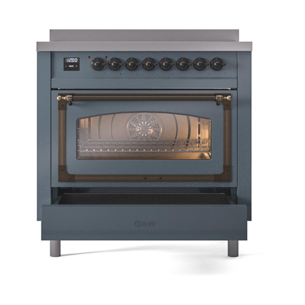 Ilve UNI366NMPBGB Ilve Uni366Nmpbgb Nostalgie Ii Noblesse 36" Induction Range (Triple Glass Door, Blue Grey, Burnished)