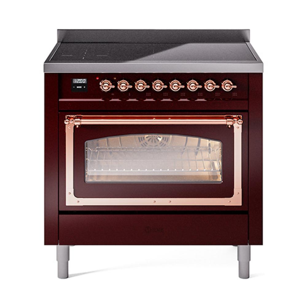 Ilve UNI366NMPBUP Ilve Uni366Nmpbup Nostalgie Ii Noblesse 36" Induction Range (Triple Glass Door, Burgundy, Copper)