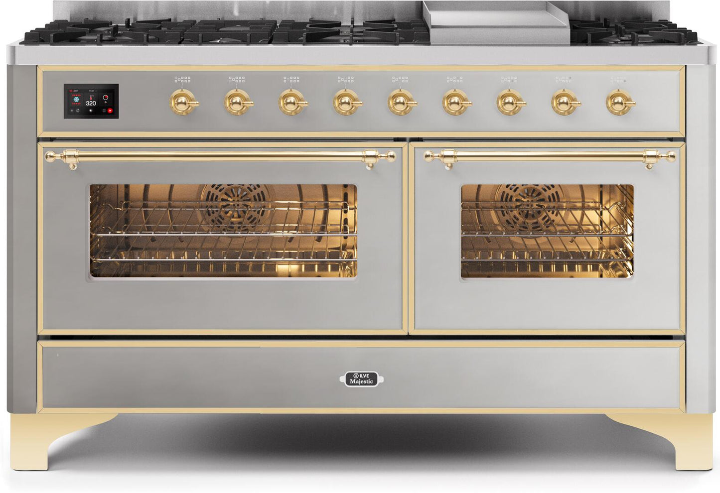 Ilve UM15FDNS3SSG Majestic Ii 60 Inch Dual Fuel Natural Gas Freestanding Range In Stainless Steel With Brass Trim