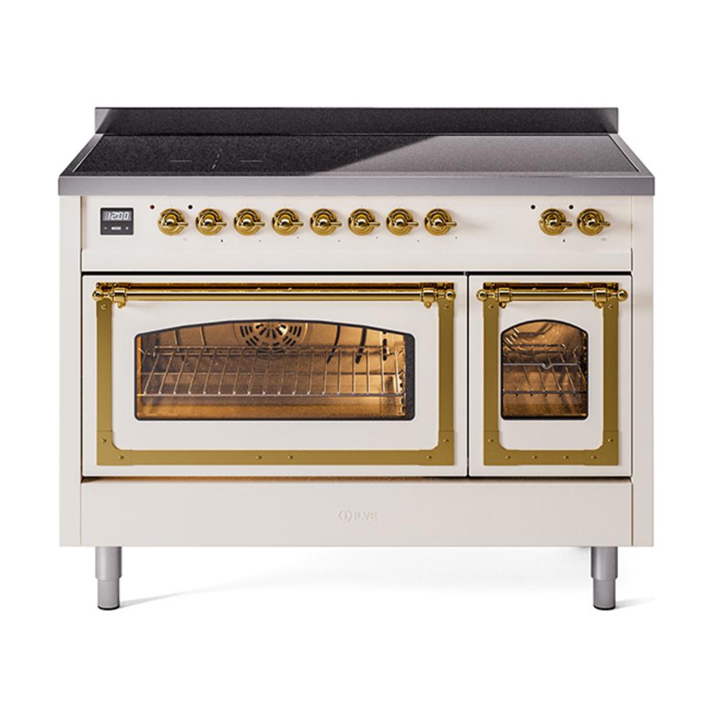 Ilve UNI486NMPAWG Ilve Uni486Nmpawg Nostalgie Ii Noblesse 48" Induction Range (Triple Glass Door, Antique White, Brass)