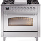 Ilve UP36FNMPSSC Nostalgie Ii 36 Inch Dual Fuel Natural Gas Freestanding Range In Stainless Steel With Chrome Trim