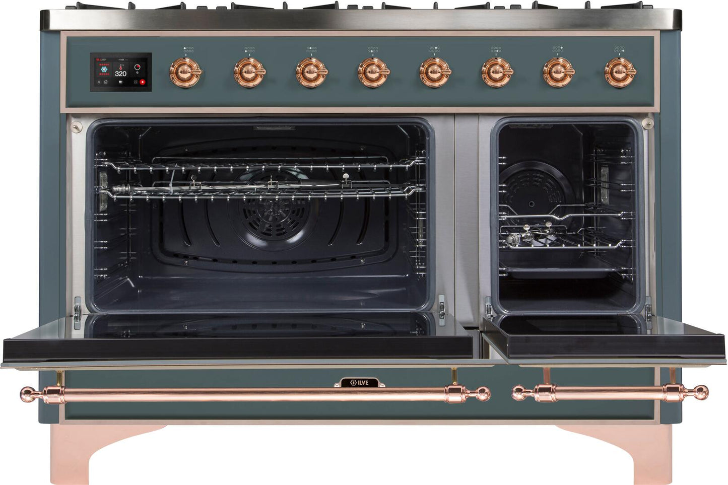 Ilve UM12FDNS3BGP Majestic Ii 48 Inch Dual Fuel Natural Gas Freestanding Range In Blue Grey With Copper Trim