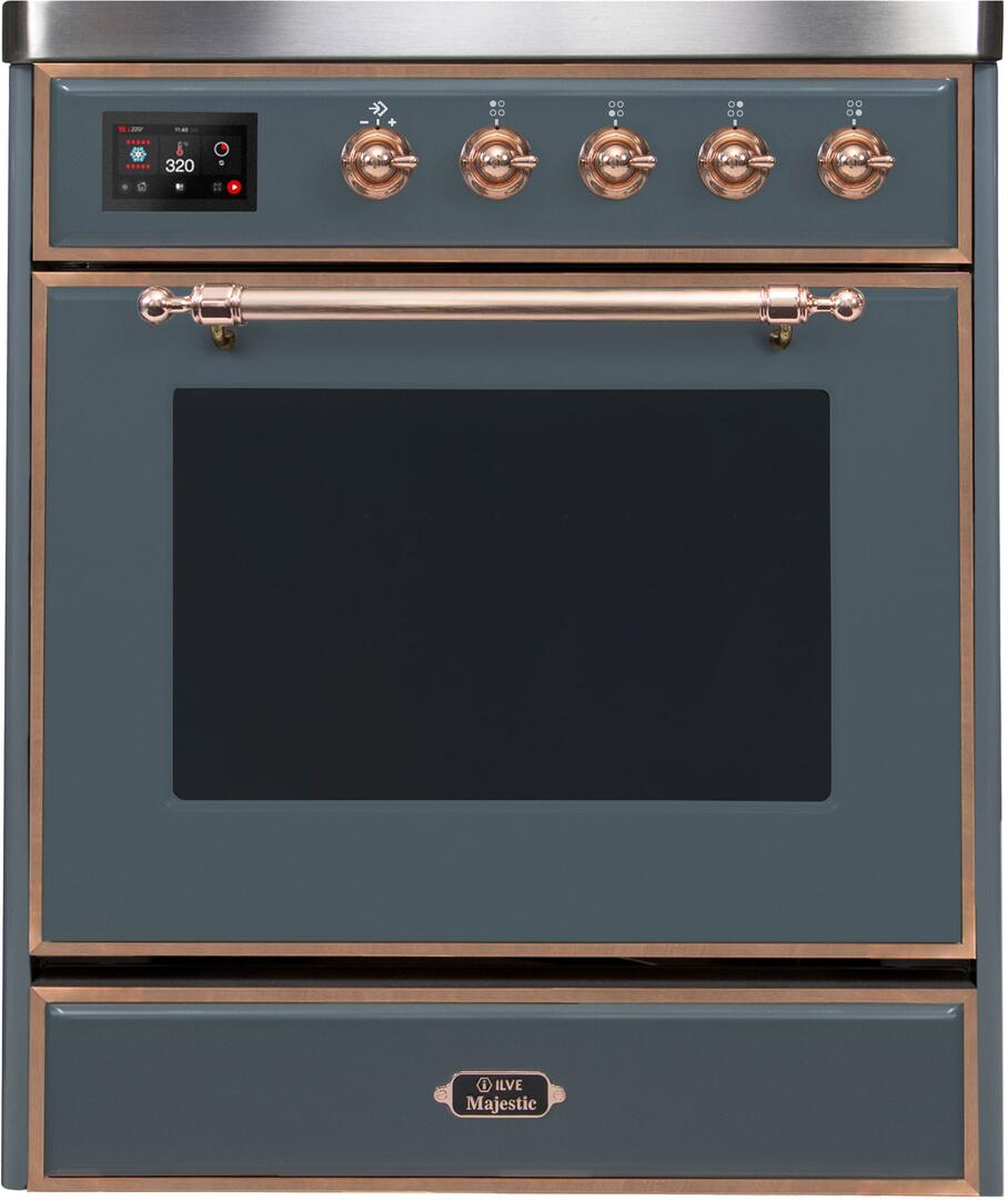 Ilve UMI30NE3BGP Majestic Ii 30 Inch Electric Freestanding Range In Blue Grey With Copper Trim