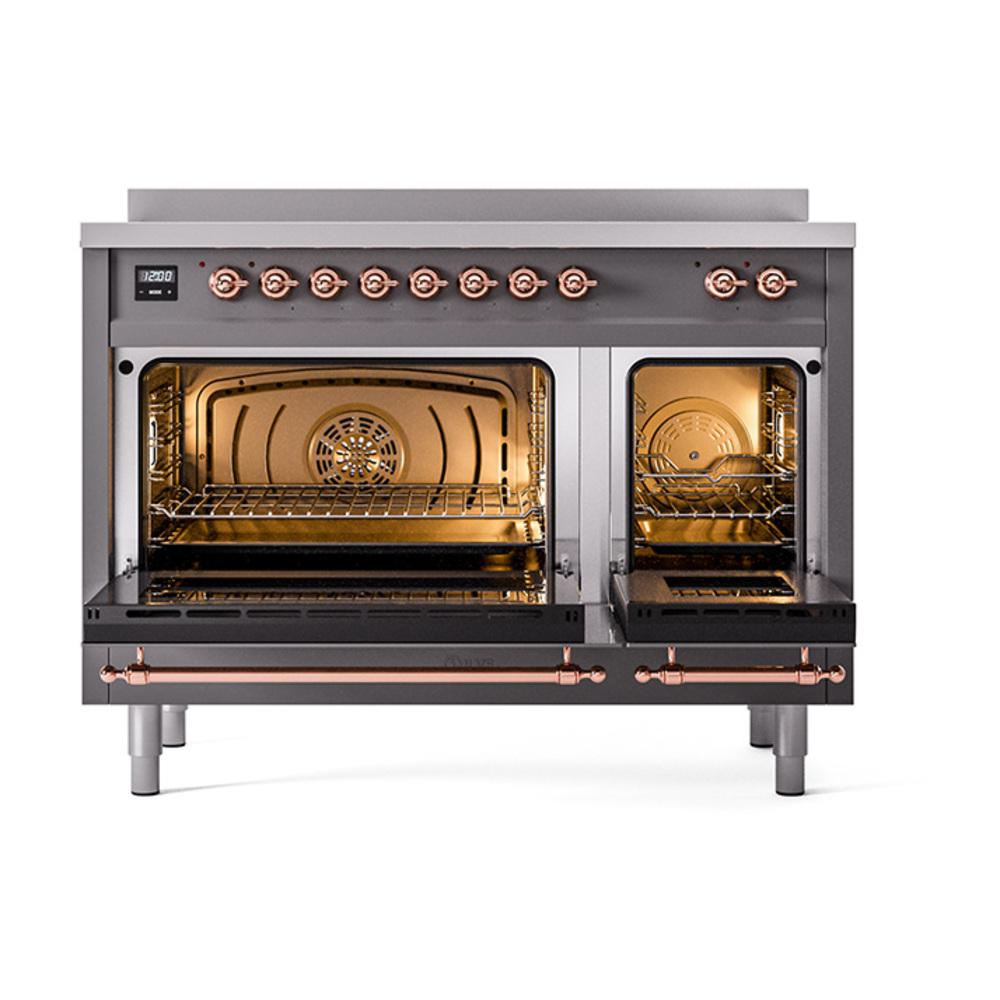 Ilve UNI486NMPMGP Ilve Uni486Nmpmgp Nostalgie Ii Noblesse 48" Induction Range (Triple Glass Door, Graphite Matte, Copper)