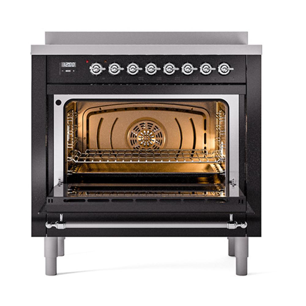 Ilve UNI366QNMPBKC Ilve Uni366Qnmpbkc Nostalgie Ii Noblesse 36" Induction Range (Solid Door, Glossy Black, Chrome)