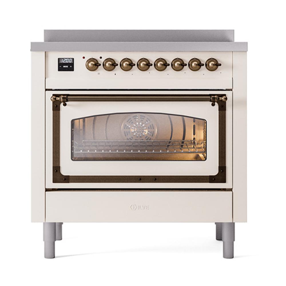 Ilve UNI366NMPAWB Ilve Uni366Nmpawb Nostalgie Ii Noblesse 36" Induction Range (Triple Glass Door, Antique White, Burnished)