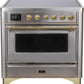 Ilve UMI09NS3SSG Majestic Ii 36 Inch Electric Freestanding Range In Stainless Steel With Brass Trim