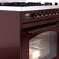 Ilve UP30NMPBUB Nostalgie Ii 30 Inch Dual Fuel Natural Gas Freestanding Range In Burgundy With Bronze Trim