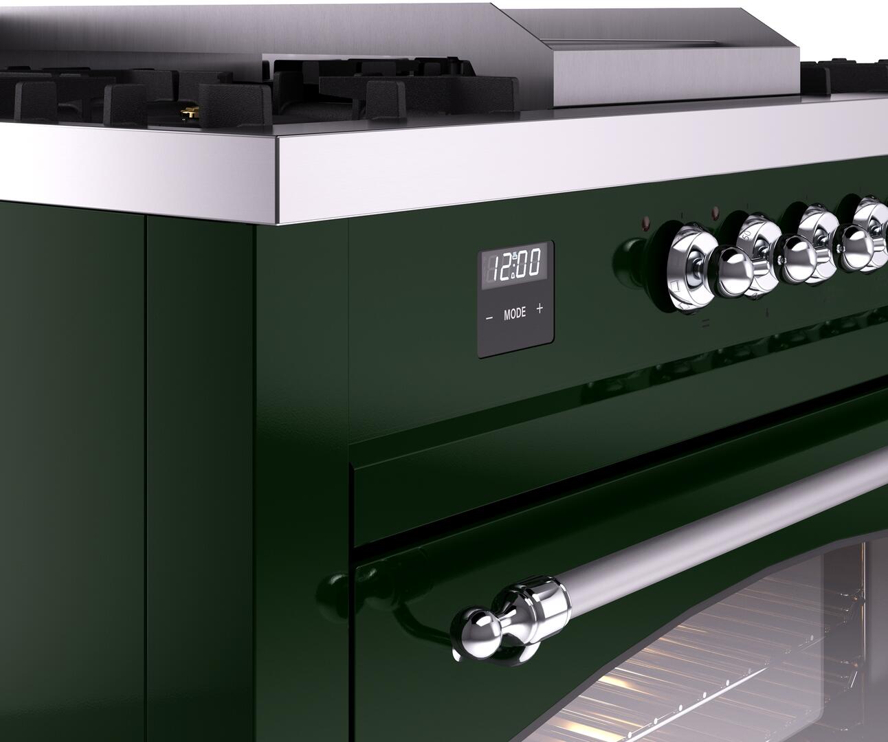 Ilve UP60FSNMPEGC Nostalgie Ii 60 Inch Dual Fuel Natural Gas Freestanding Range In Emerald Green With Chrome Trim