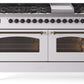 Ilve UP60FNMPWHBLP Nostalgie Ii 60 Inch Dual Fuel Liquid Propane Freestanding Range In White With Bronze Trim