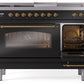 Ilve UP48FSNMPBKG Nostalgie Ii 48 Inch Dual Fuel Natural Gas Freestanding Range In Glossy Black With Brass Trim