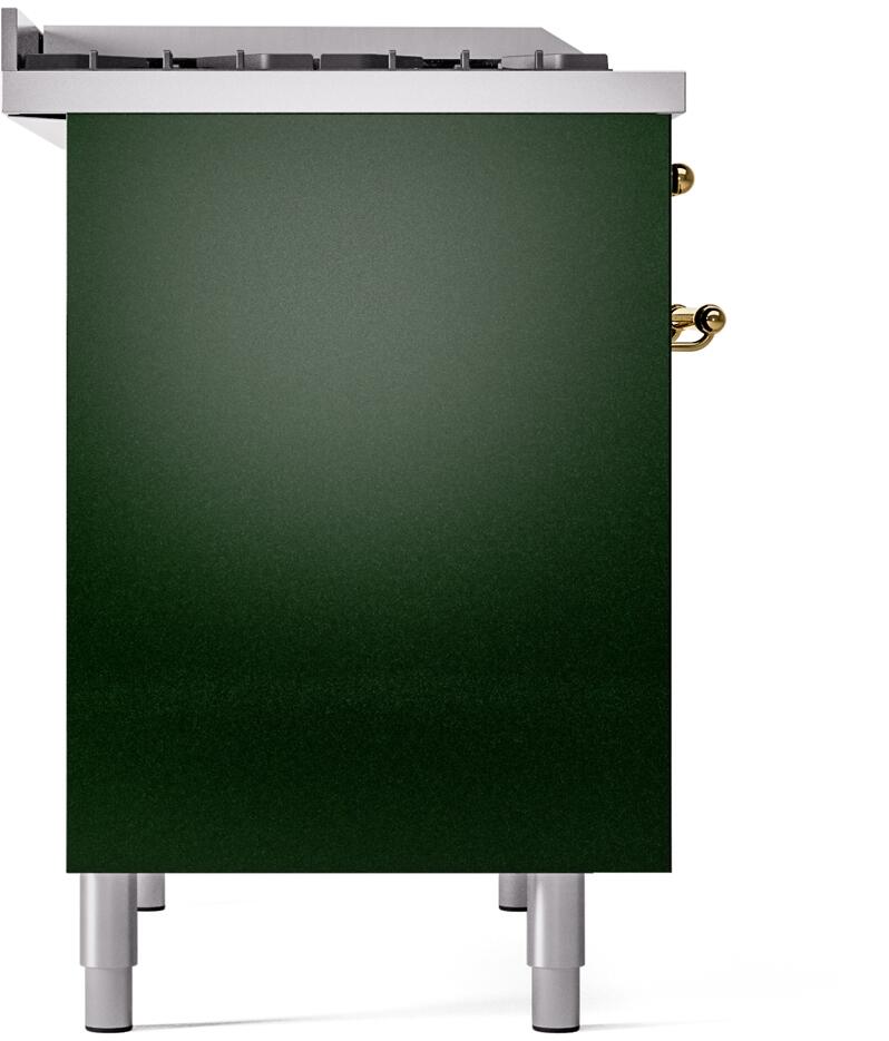 Ilve UPD40FNMPEGG Nostalgie Ii 40 Inch Dual Fuel Natural Gas Freestanding Range In Emerald Green With Brass Trim