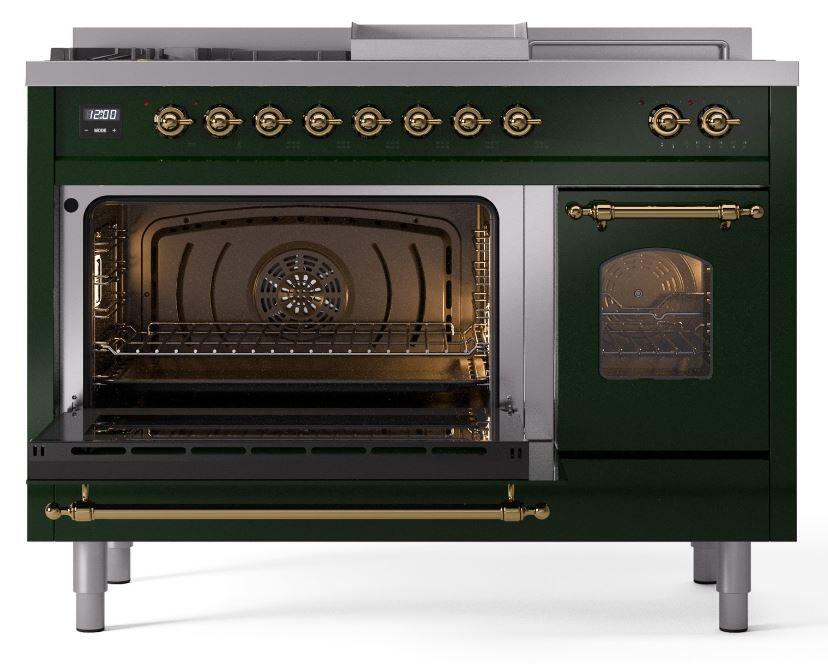 Ilve UP48FSNMPEGG Nostalgie Ii 48 Inch Dual Fuel Natural Gas Freestanding Range In Emerald Green With Brass Trim