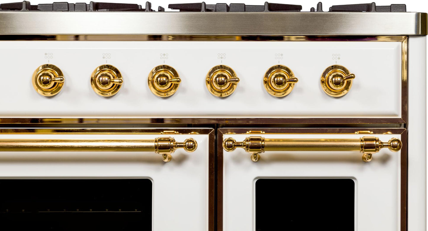 Ilve UMD10FDNS3WHG Majestic Ii 40 Inch Dual Fuel Natural Gas Freestanding Range In White With Brass Trim