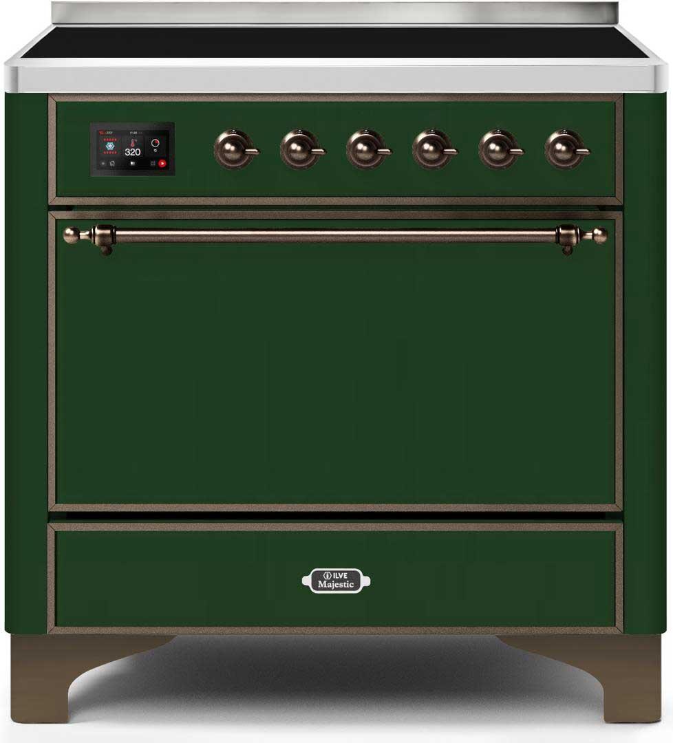 Ilve UMI09QNS3EGB Majestic Ii 36 Inch Electric Freestanding Range In Emerald Green With Bronze Trim