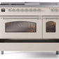 Ilve UP48FSNMPAWC Nostalgie Ii 48 Inch Dual Fuel Natural Gas Freestanding Range In Antique White With Chrome Trim