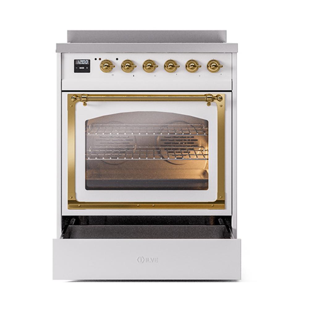 Ilve UNI304NMPWHG Ilve Uni304Nmpwhg Nostalgie Ii Noblesse 30" Induction Range (Triple Glass Door, White, Brass)