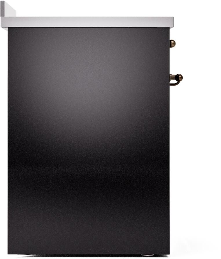 Ilve UPI304NMPBKB Nostalgie Ii 30 Inch Electric Freestanding Range In Glossy Black With Bronze Trim