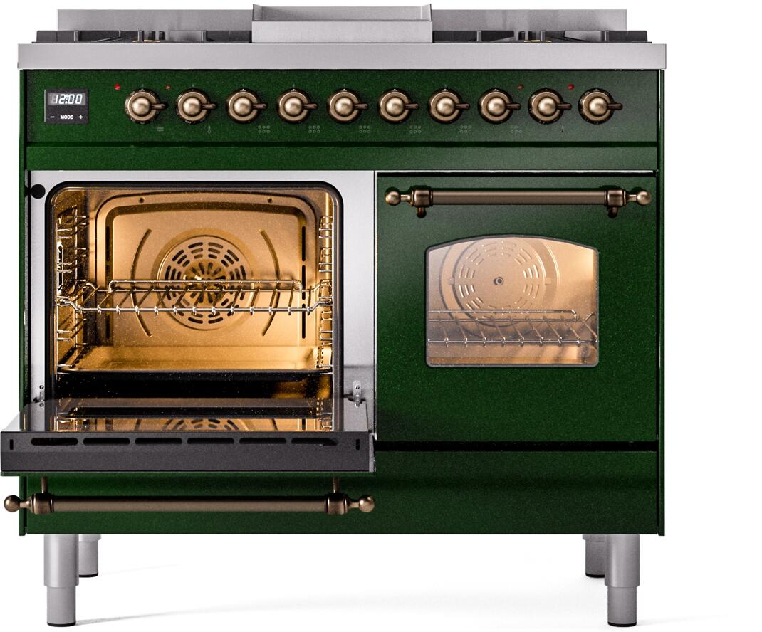 Ilve UPD40FNMPEGBLP Nostalgie Ii 40 Inch Dual Fuel Liquid Propane Freestanding Range In Emerald Green With Bronze Trim