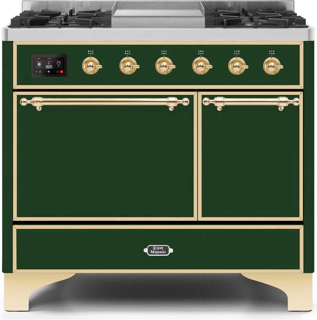 Ilve UMD10FDQNS3EGGLP Majestic Ii 40 Inch Dual Fuel Liquid Propane Freestanding Range In Emerald Green With Brass Trim