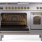 Ilve UP48FSNMPSSG Nostalgie Ii 48 Inch Dual Fuel Natural Gas Freestanding Range In Stainless Steel With Brass Trim