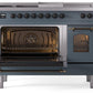 Ilve UP48FSNMPBGB Nostalgie Ii 48 Inch Dual Fuel Natural Gas Freestanding Range In Blue Grey With Bronze Trim