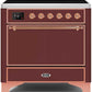 Ilve UMI09QNS3BUP Majestic Ii 36 Inch Electric Freestanding Range In Burgundy With Copper Trim