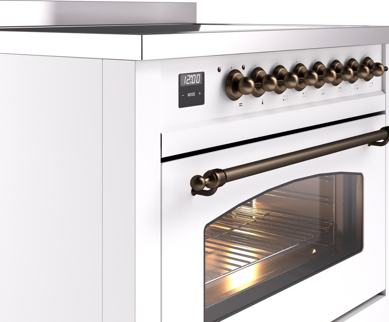 Ilve UPI366NMPWHB Nostalgie Ii 36 Inch Electric Freestanding Range In White With Bronze Trim