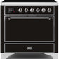 Ilve UMI09QNS3BKC Majestic Ii 36 Inch Electric Freestanding Range In Glossy Black With Chrome Trim