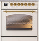 Ilve UP30NMPAWG Nostalgie Ii 30 Inch Dual Fuel Natural Gas Freestanding Range In Antique White With Brass Trim