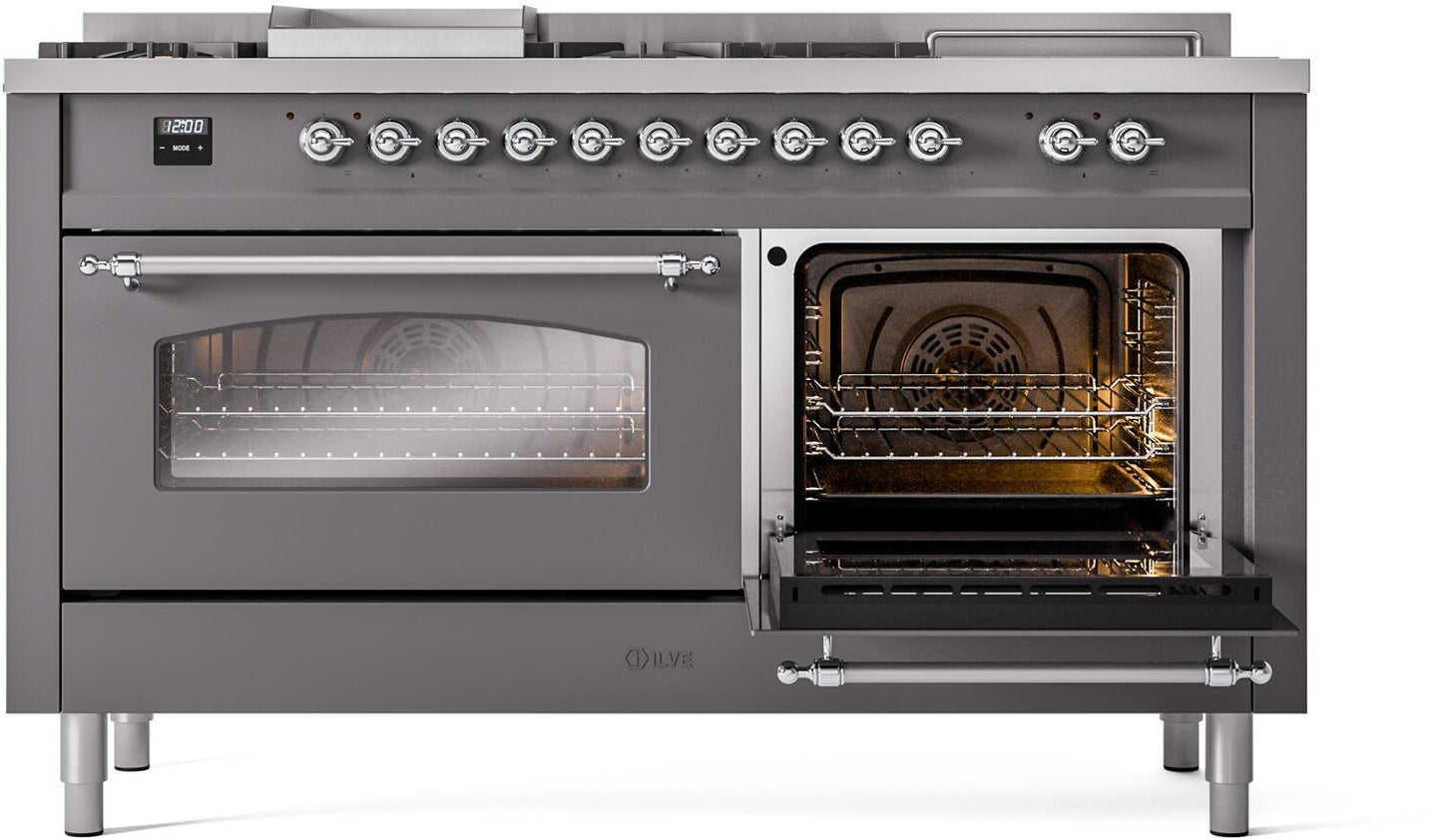 Ilve UP60FSNMPMGC Nostalgie Ii 60 Inch Dual Fuel Natural Gas Freestanding Range In Matte Graphite With Chrome Trim