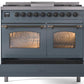 Ilve UPD40FNMPBGBLP Nostalgie Ii 40 Inch Dual Fuel Liquid Propane Freestanding Range In Blue Grey With Bronze Trim