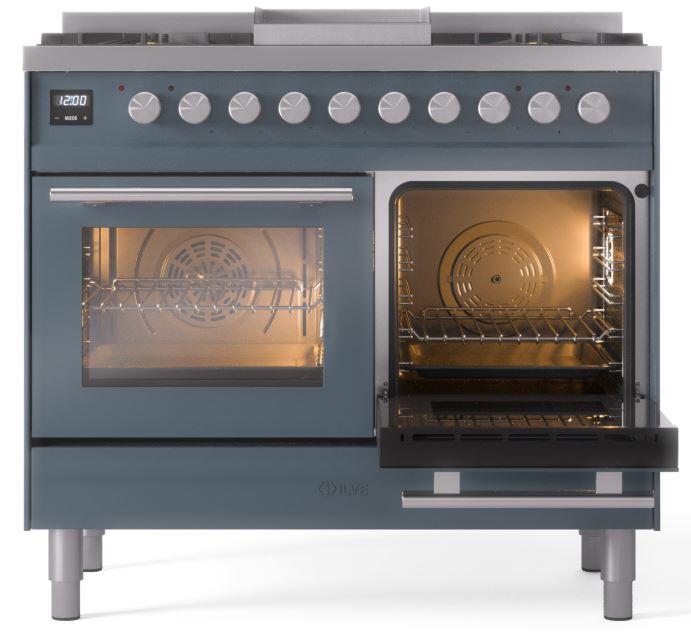 Ilve UPD40FWMPBG Professional Plus Ii 40 Inch Dual Fuel Natural Gas Freestanding Range In Blue Grey With Trim