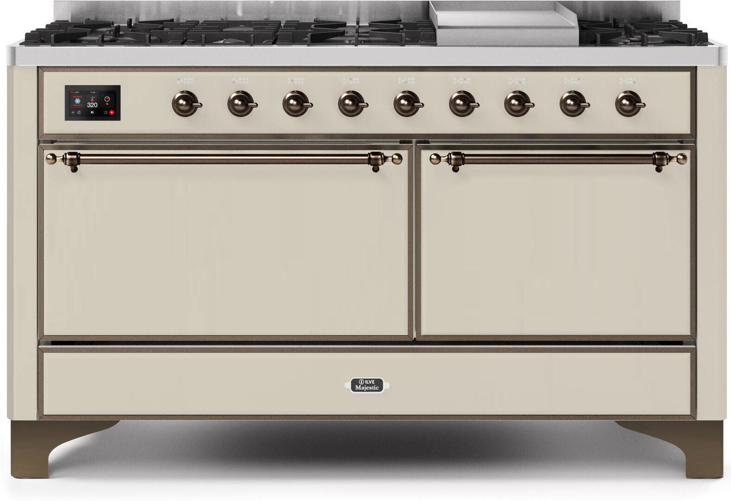 Ilve UM15FDQNS3AWP Majestic Ii 60 Inch Dual Fuel Natural Gas Freestanding Range In Antique White With Copper Trim