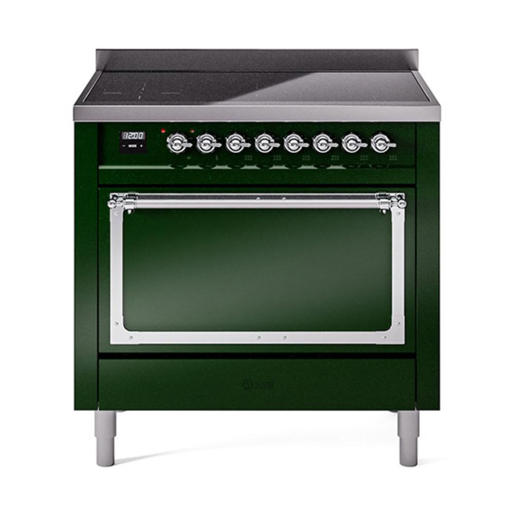 Ilve UNI366QNMPEGC Ilve Uni366Qnmpegc Nostalgie Ii Noblesse 36" Induction Range (Solid Door, Emerald Green, Chrome)