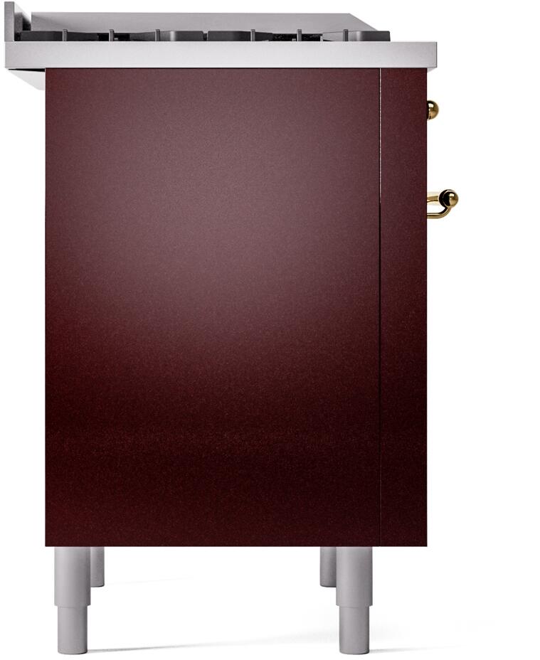 Ilve UP36FNMPBUGLP Nostalgie Ii 36 Inch Dual Fuel Liquid Propane Freestanding Range In Burgundy With Brass Trim